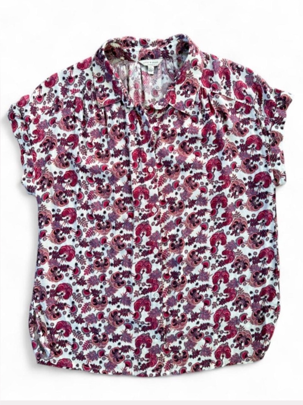 Lucky Brand White Blouse with Pink & Burgundy Floral Print